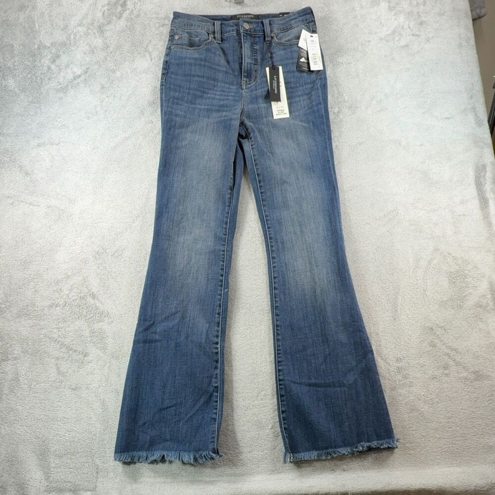 Liverpool Hannah Hi-Rise Super Flare Jeans Women 27 Blue Stretch Denim 32 Inseam